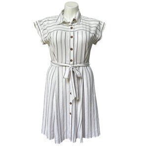 Calvin Klein Crinkle Gauze Shirt Dress, Striped Women's Size 12